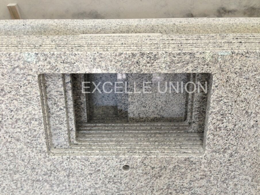 Granite countertop sink cutout detail during fabrication
